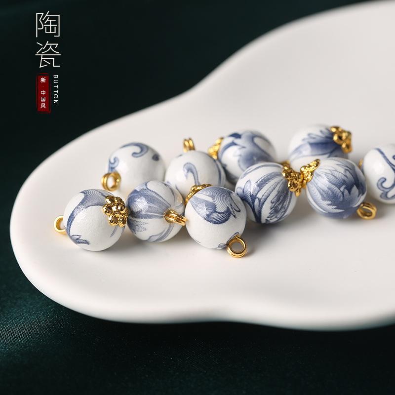 Ceramic Beads Buttons Blue And White Porcelain Decorative Buttons Chinese National Style Retro Cheongsam Buttons Hanfu Tang Suit Shirt Buttons