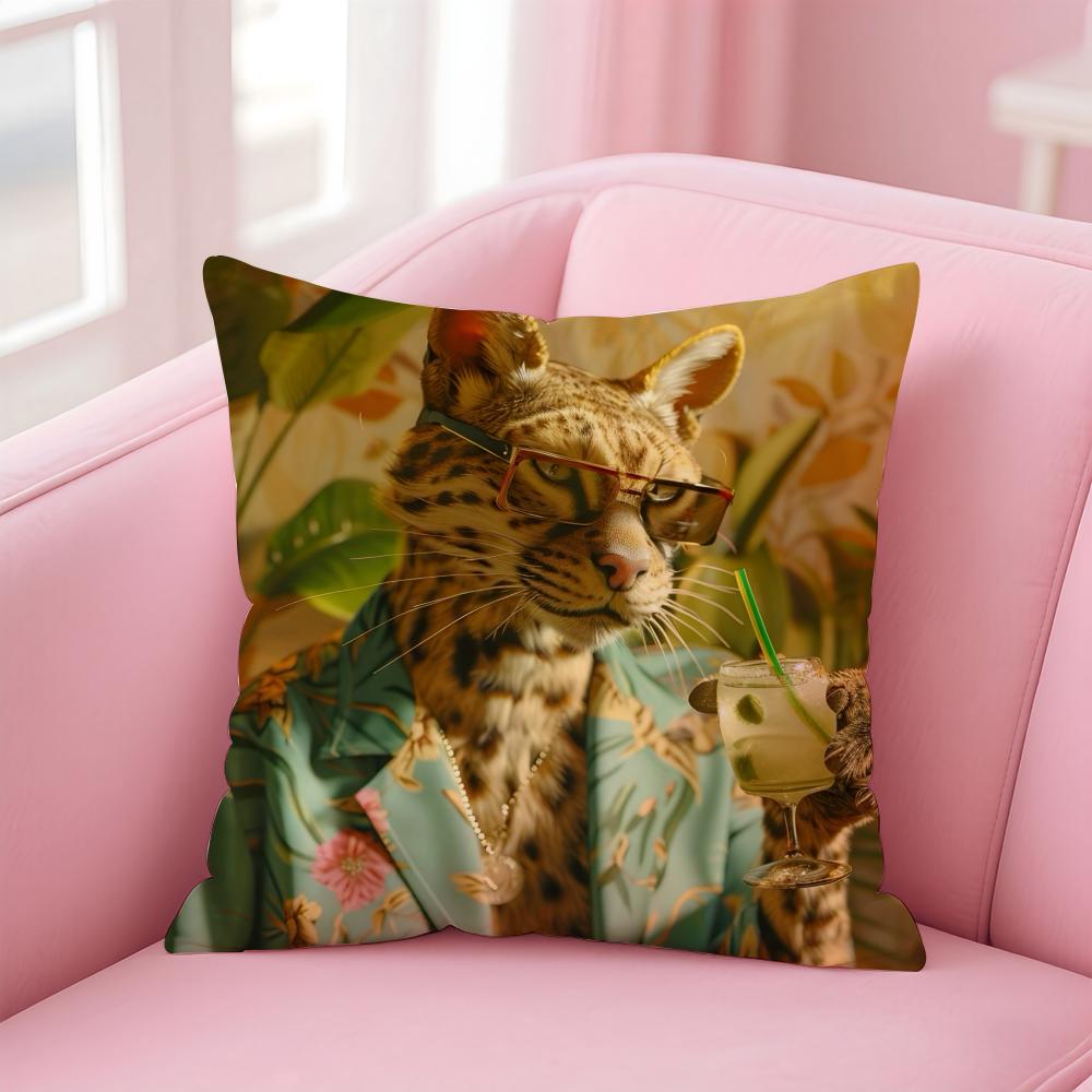 European Fashion Leopard Art Cushion Cover Pillowcase Short Plush Invisible zipper Room Sofa Cushion Cover