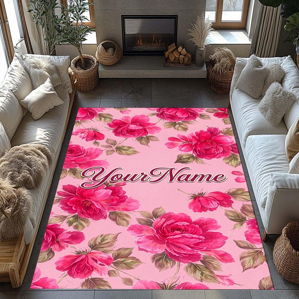 Rose Customized Name Floor Rug Office Rug Design for Dining Room Decorate Room Balcony Foyer Anti-slip Rug Decorate Offices