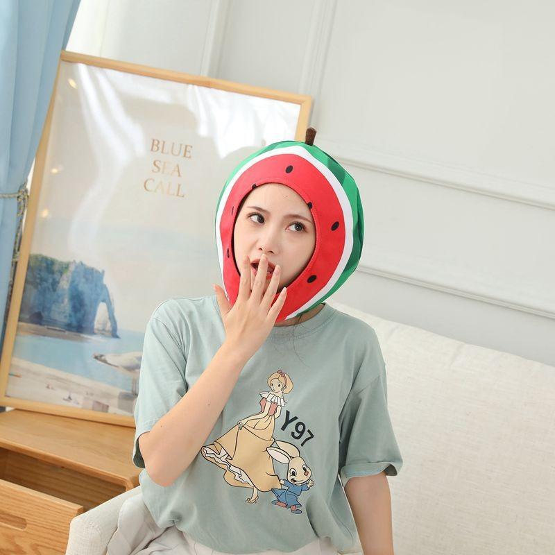 Cut watermelon headgear, hat, plush headgear, photo props, cartoon headgear.