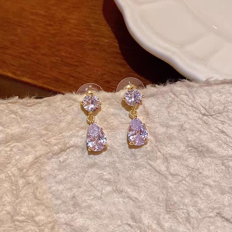 Sweet Bow Teardrop Pendant Earrings Women Zircon Design Luxury Versatile Elegant Minimalist Accessories Commute Daily Wear Gift