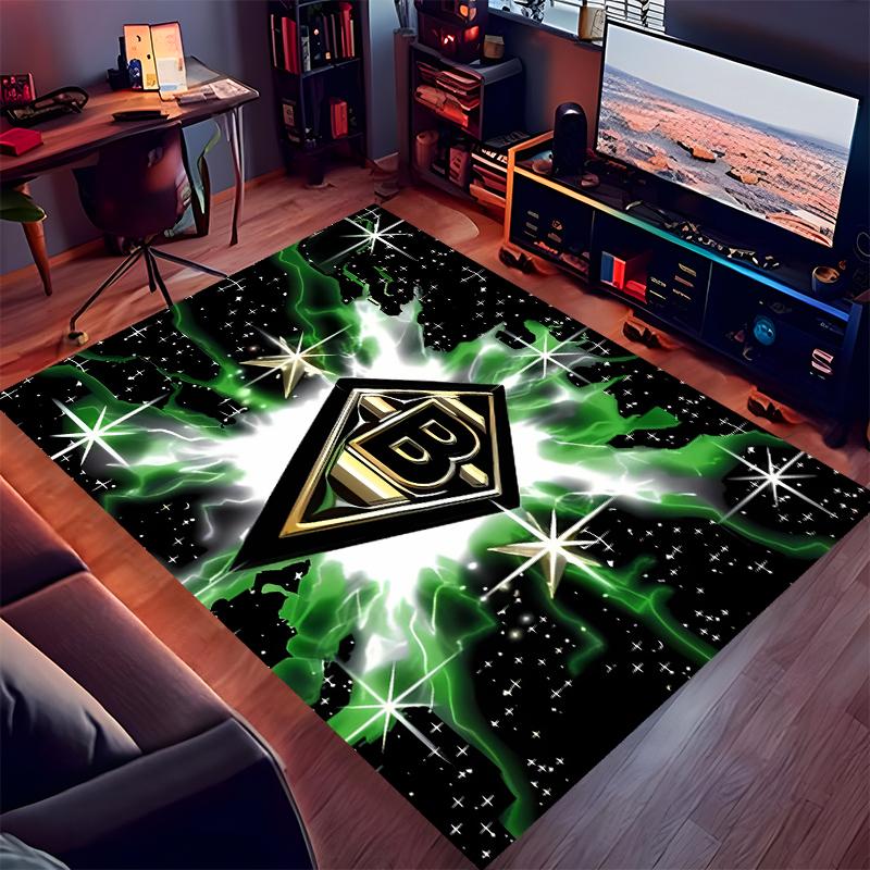 1 Stück Borussia Mönchengladbach Logo Teppich - Weich, Waschbar, Rutschfest für Innenbereich, Bürostühle, Wohnzimmer, Heimbüro, Dekorativer Teppich