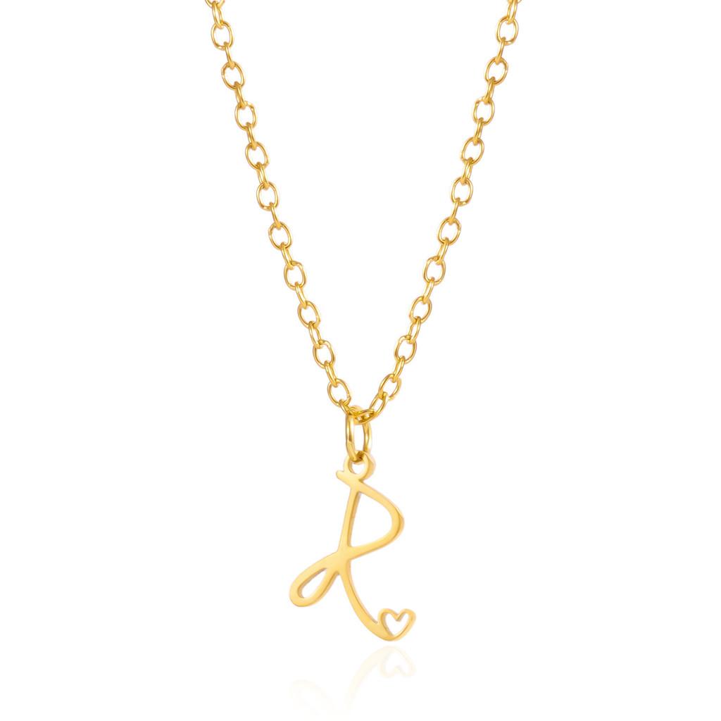 Gold Heart Alphabet Jewelry Necklace With O Chain For Female Fashion Accessory