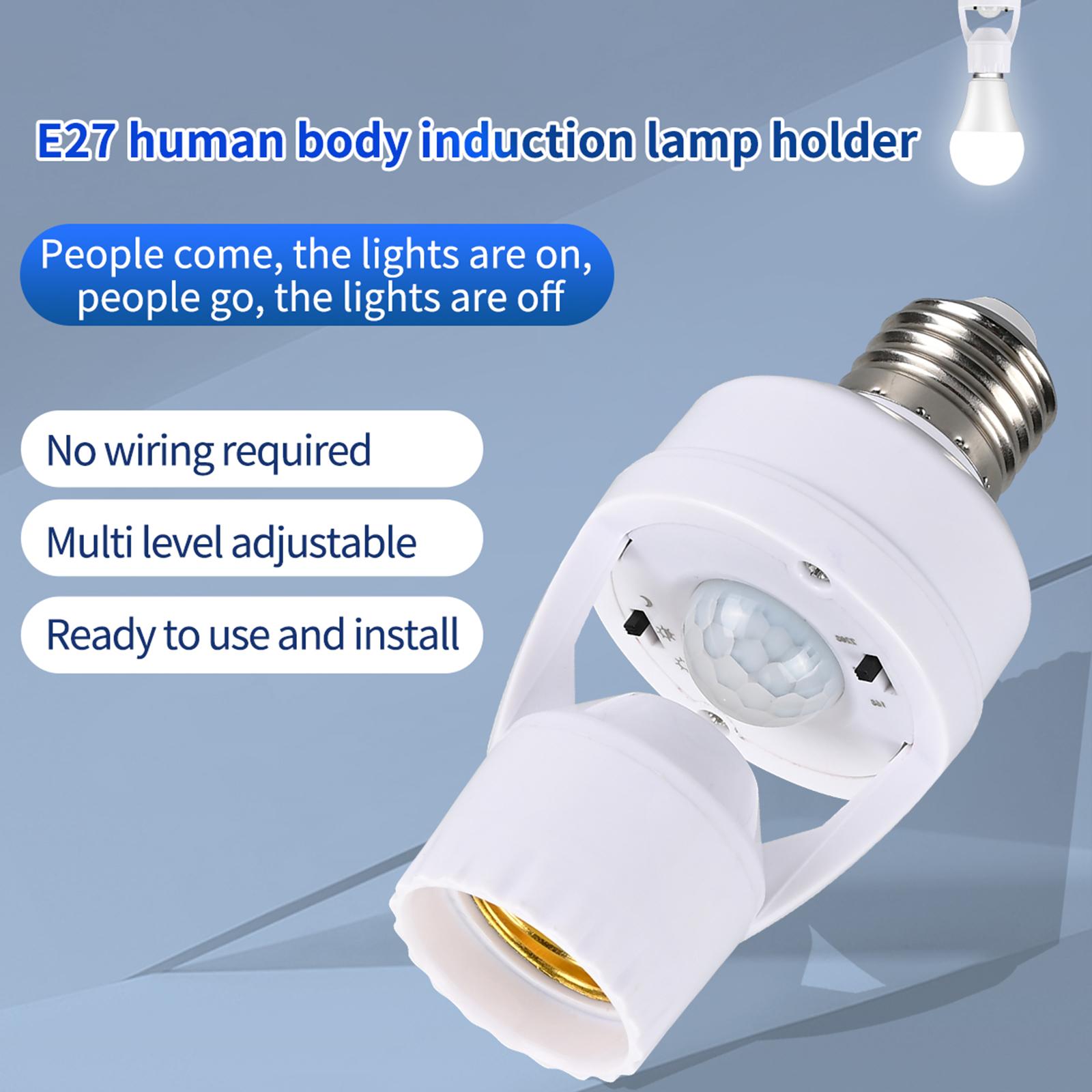 

Патрон для лампы с датчиком движения человека с углом обзора 360 градусов, основание патрона, AC85-265V, переключатель времени задержки, патрон E27, адаптер патрона белый