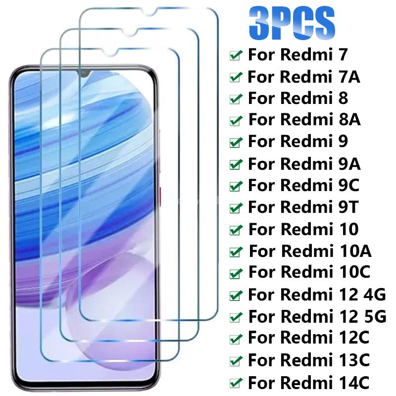3 Pçs Vidro Temperado Hd Para Xiaomi Redmi 7 8 9 10 7a 8a 9a 9t 9c 10a 10c Protetor De Tela Para Redmi 12 12c 13c 14c 5g Vidro