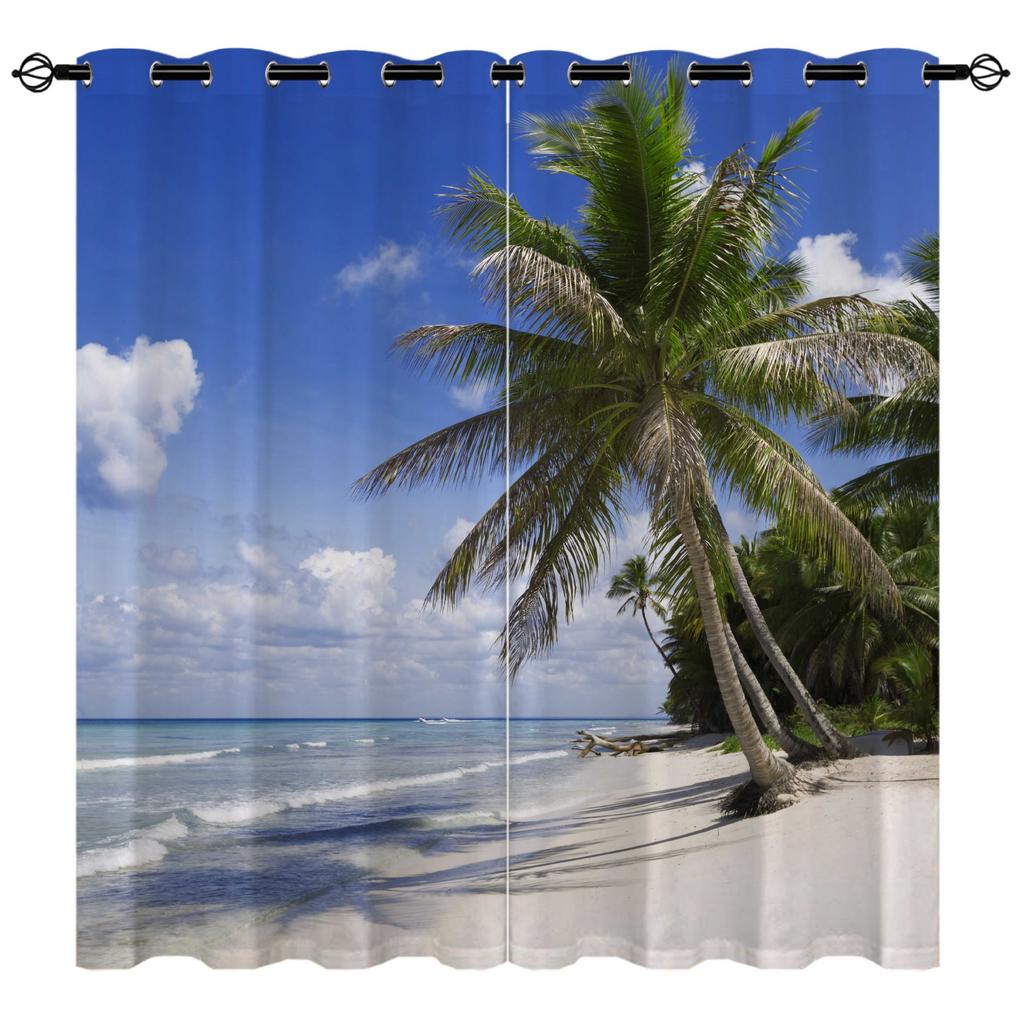 High-Density Blackout Curtains Beach Curtains Seaside Vacation Series 9 Digital Printing Blackout Curtains
