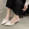 Fashion Pointed Bow High-heeled Half Slippers Women's New Summer Baotou Shallow Mouth Sexy Thin-heeled Sandals and Slippers