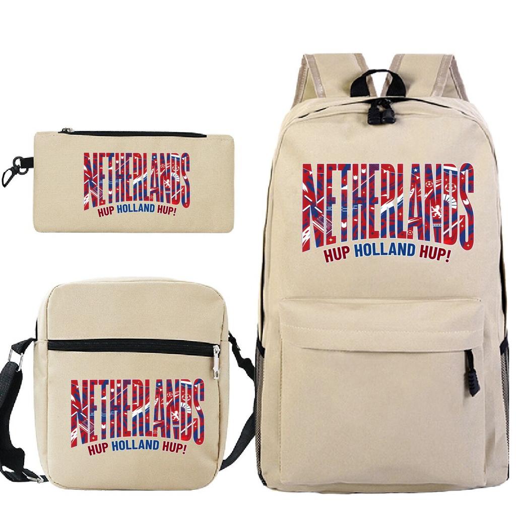Vintage "Netherlands Hup Holland Hup" 3 In 1 Backpack Shoulder Bag Pencil Case Women Men Student Fashion Football Lover Bagpack