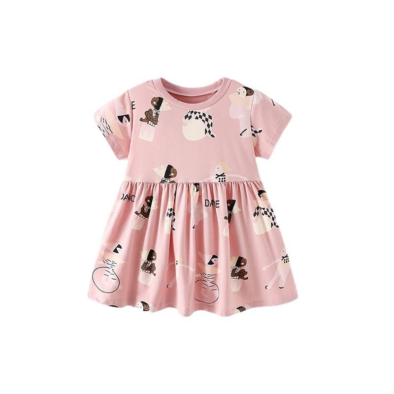 Girls Summer Round Neck Short Sleeve Dress for Toddlers and Kids Princess