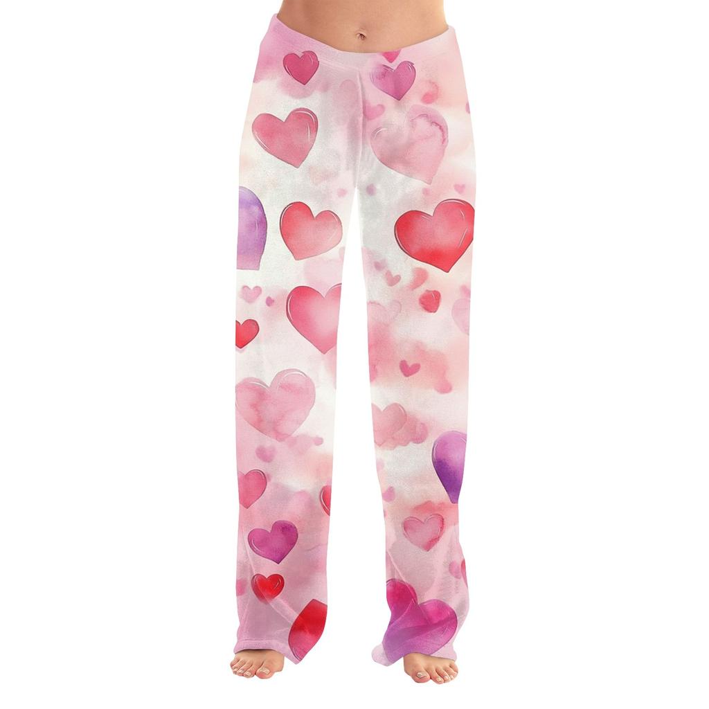 Women's Valentine's Day Printed Casual Pants Drawstring Elastic Waist Drawstring Pants