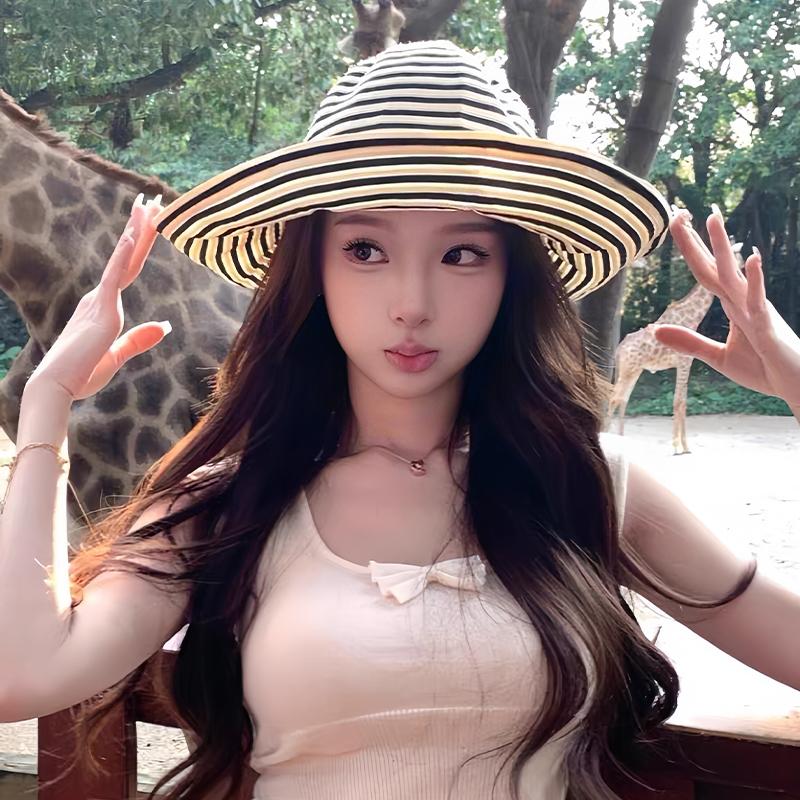 2026 Summer Versatile Foldable Color-Blocked Striped Wide-Brimmed Sun Hat For Beach Vacations And Sun Protection