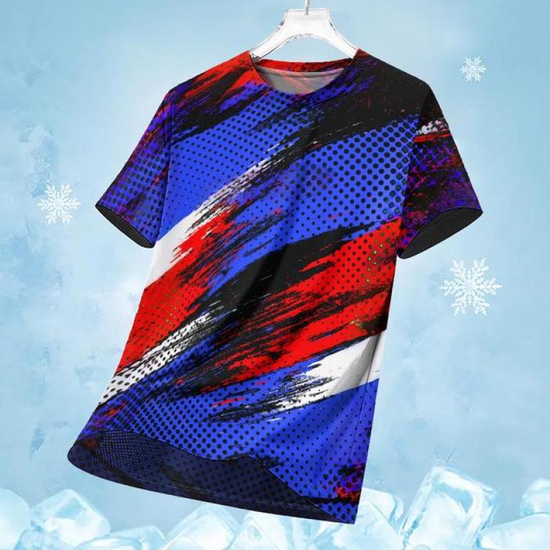 Fashion Men's Fitness T Shirt Summer Short Sleeve Streak Print Outdoor Sport Wear Casual Gym T-Shirt Male Tightness Clothing