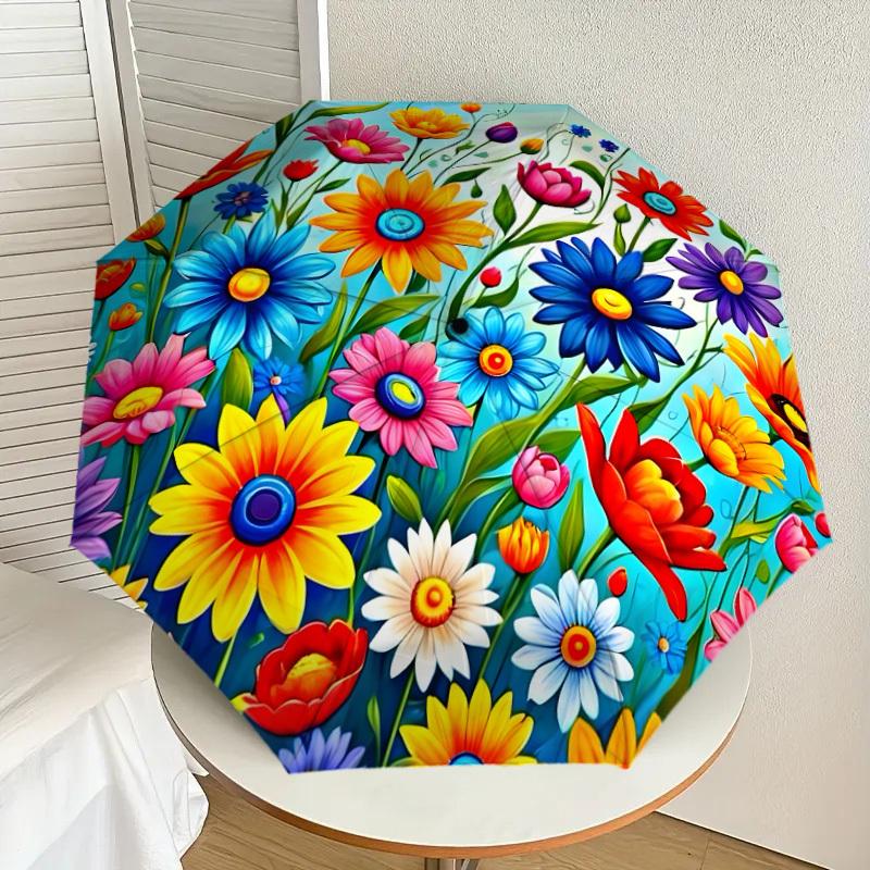 

1pc Colorful Spring Floral Pattern Umbrella with Plastic Handle,Suitable for All Seasons Home Travel Outdoor UmbrellaDD1693