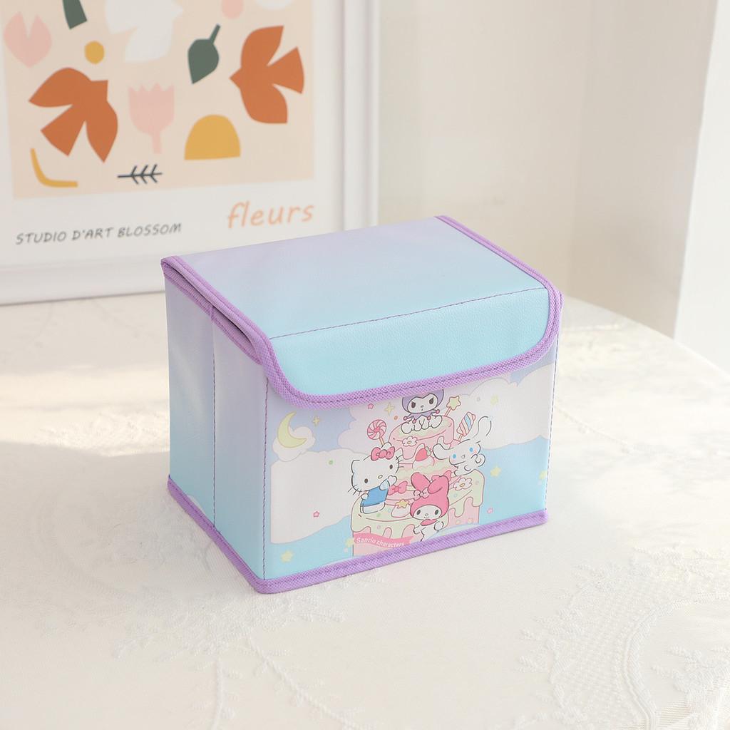 Hello Kitty Kuromi Cinnamoroll Melody Grid Pattern Foldable Flip Storage Box For Office And Bedroom Storage