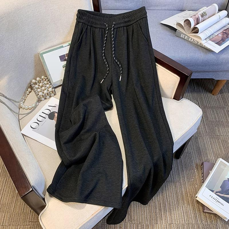 

Флисовые брюки с широкими штанинами в корейском стиле - Женские осенне-зимние брюки в пол с высокой посадкой, утягивающие, на кулиске XL (121-130 jin)