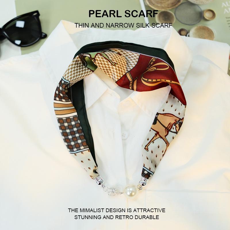 Elegant Silk Scarf with Magnetic Buckle and Pearl Necklace - Stylish Clavicle Chain for Women