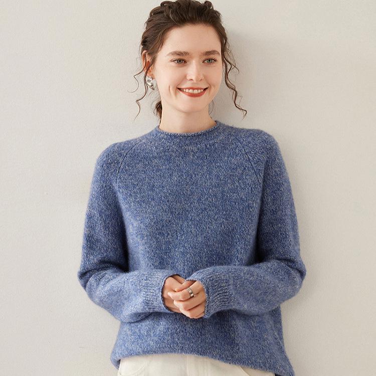 Women's Round Neck Boucle Cashmere Pullover - Autumn/Winter Thick Loose Fit Sweater Base Layer