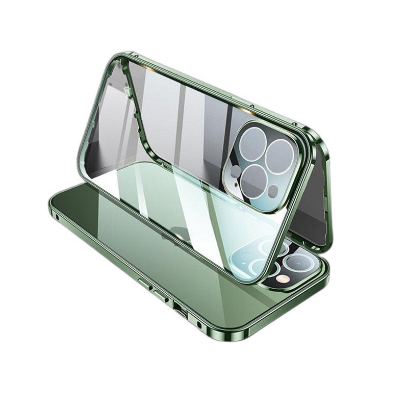 Applicable To IPhone17Promax Mobile Phone Case Apple 16 Double-sided Glass Buckle Magneto 14 Metal Magnetic Case