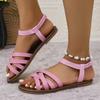 Fashion Women Flat Sandals with Non Slip Rubber Soles Ladies Daily Shoes Lightweight Summer Women Sandals Bottom Roman Strap Sandals