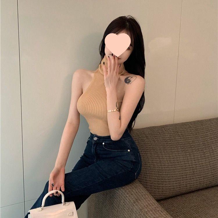 

Женский пикантный топ без рукавов с высоким воротом - Сексуальная осенне-зимняя трендовая верхняя/нижняя одежда XXS кофейный