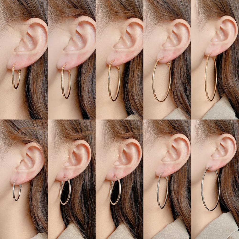 Simple Exaggerated Large Circle Hoop Earrings for Women Personality Trendy Plain Ring Earrings Jewelry Multiple Sizes Available