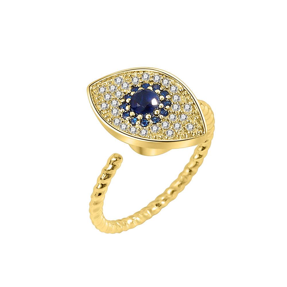 

Women s Punk Devil s Eye Blue Rhinestone Rotatable Open Ring Copper Anxiety Control Decompression Fashion Zircon Party Gifts resizable