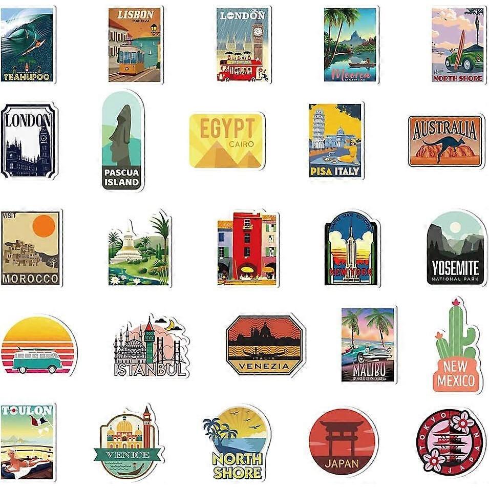 Pack of 50 (Travel) Waterproof Vinyl Travel Stickers, Suitcases Stickers for Luggage Skateboard Guitar Laptop