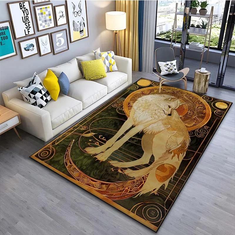 Black Wolf Pattern Area Rug–Stylish Carpet for Living Room or Bedroom – Non-Slip Bedside Floor Mat, Cool Home Decor Gift for Men