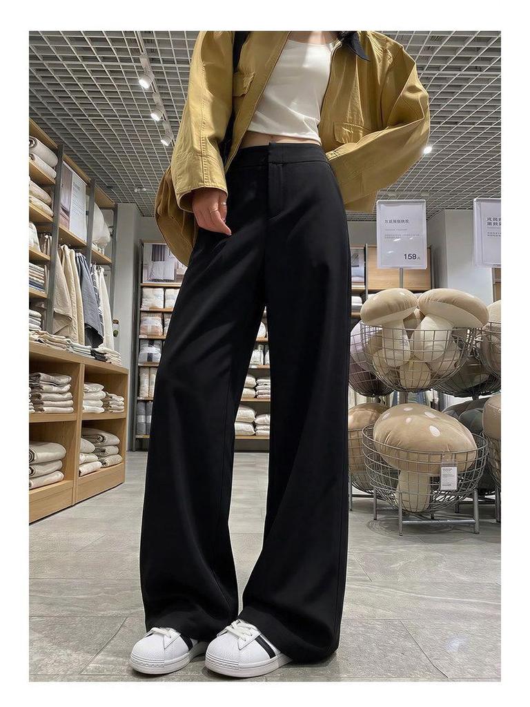 Women's Khaki Wide-Leg Trousers - Spring/Autumn 2026 High-End Slim Straight-Leg Suit Pants