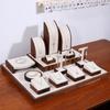 Walnut Wood Microfiber Jewelry Display Set for Necklace, Ring, Earrings, and Bracelet.