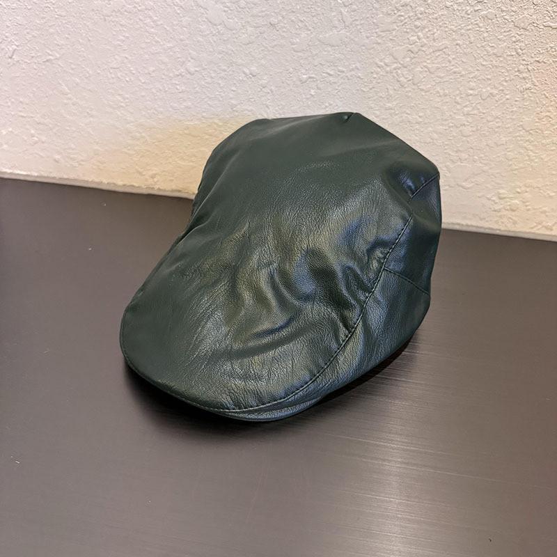 

Black Pu Leather Beret Cap For Women With Sunshade And Cosy Warmth For Fashionable Outings зелений