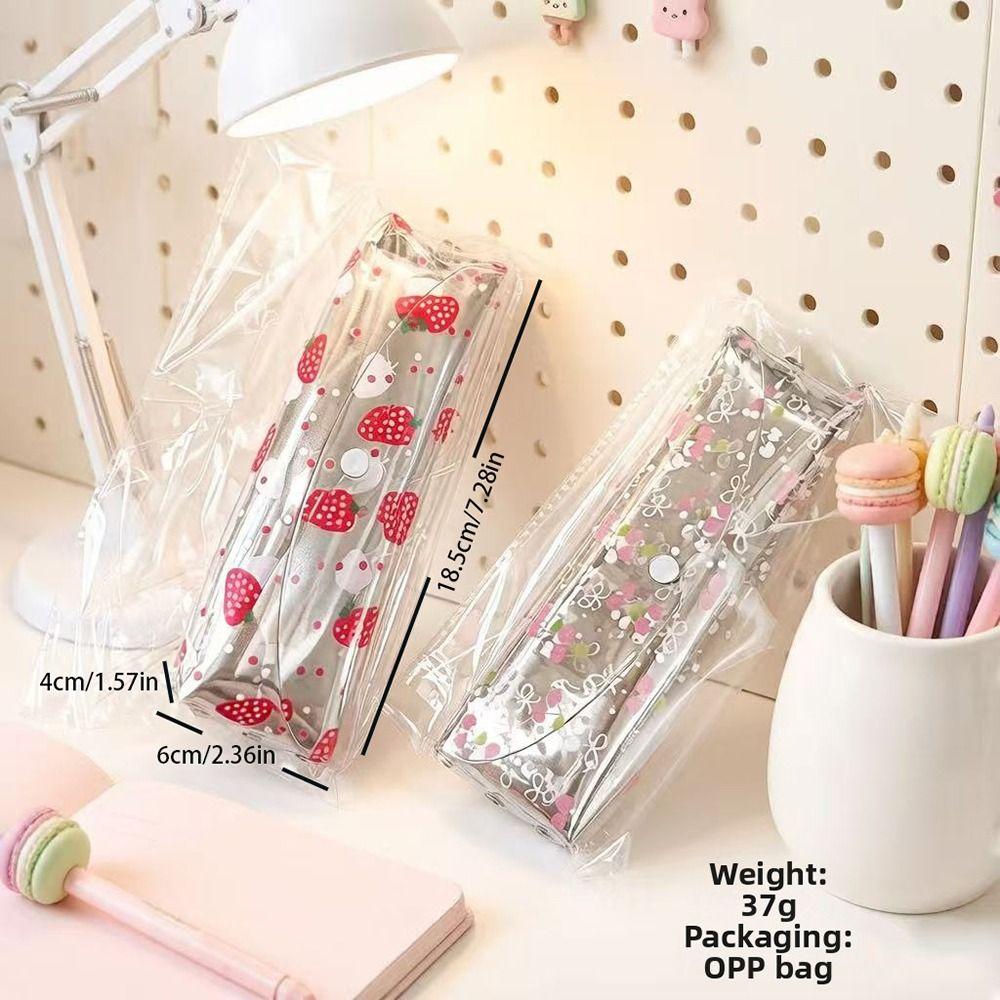 Transparent Pen Bag Strawberry/Cherry Print Stationery Pouch Simple Pencil Pouch Students Gift