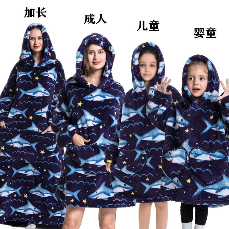 winter warm fleece hooded women's blanket sleeves fleece warm hooded sweater sweater women's hooded robe pajamas sleepwear robe