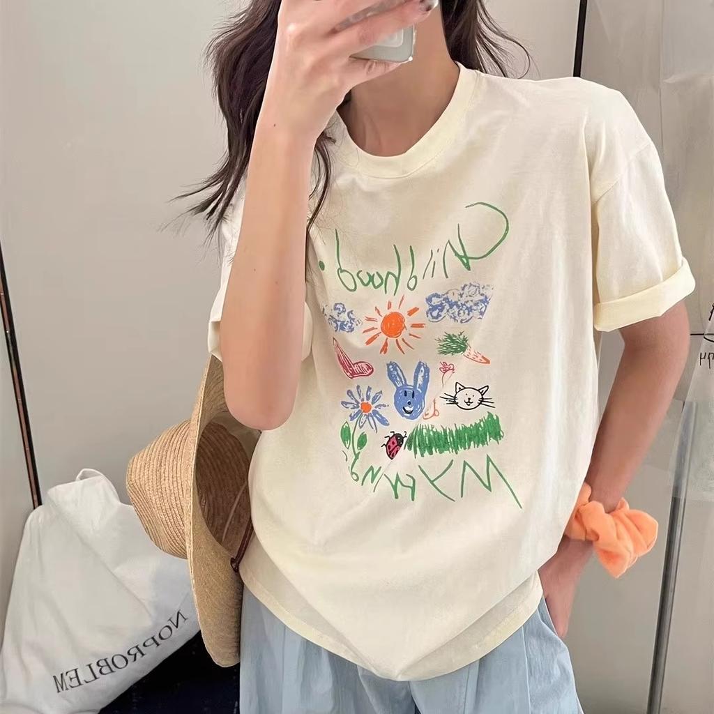 2026 Summer Women's Floral Creative Printed Summer Round-neck Top, Comfortable and Breathable Casual Short-sleeved T-shirt