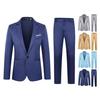 2 adet/takım erkekler bahar sonbahar düz renk takım elbise yaka uzun kollu cepler tek düğme Blazer orta katlı Slim Fit uzun pantolon seti