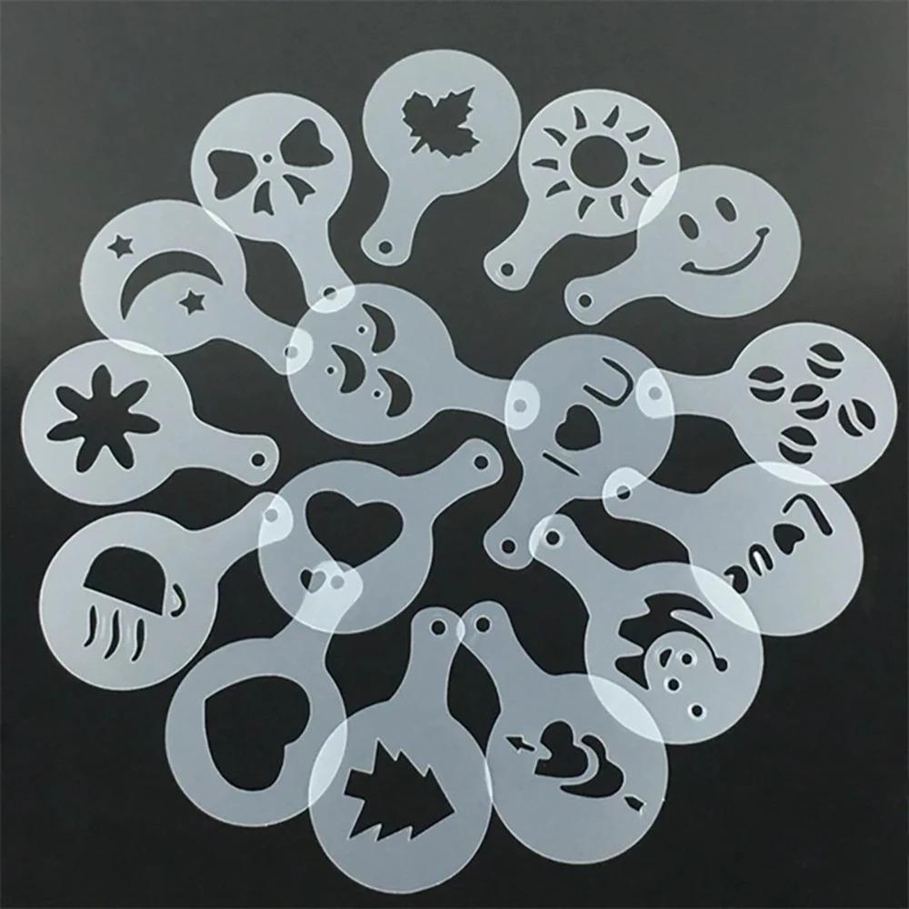 

16PCS/1 set Coffee Stencils Fancy Coffee Printing Model Milk Cake Stencils Cappuccino Mold Cake Drawing Mould Home Kitchen Supplies