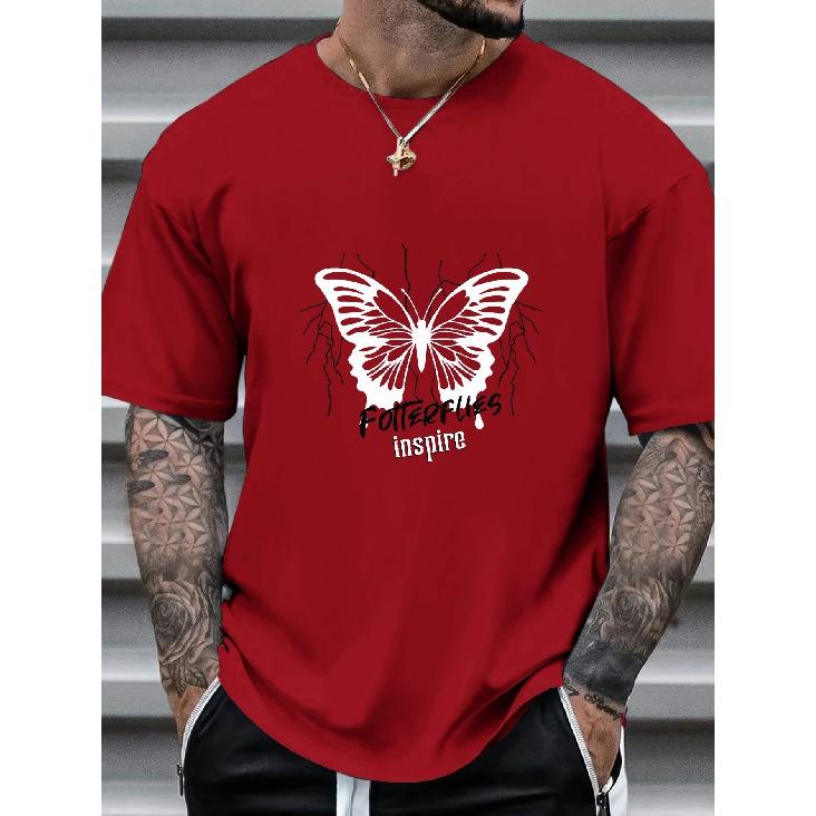 Men Butterfly Printed T-shirt Cool Tee Oversize O-neck Short Sleeve Top for Man