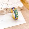 Engraved Vintage Geometric Rings Hollow Out Gold Plated Ring Colorful Enamel Flower Rings  Romantic