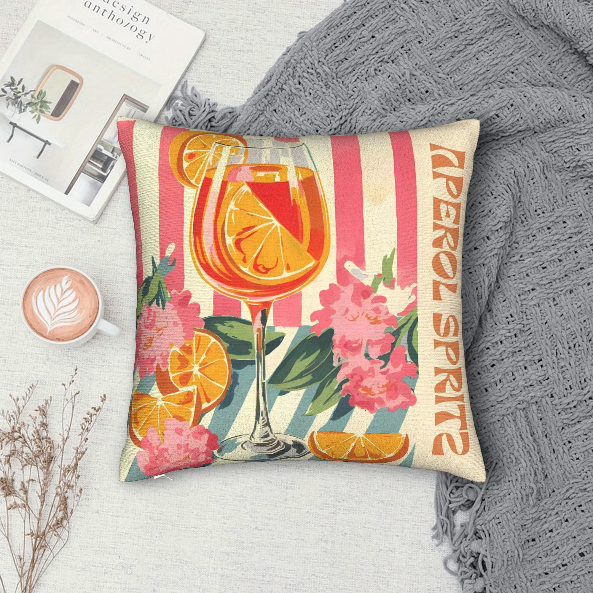 Panika Chen Unisex 1Pc Aperol Spritz Retro Cocktail Art Pillow Cover, 2D Double-Sided Polyester Cushion Case, Italian Summer Decor Pillowcase, Idea