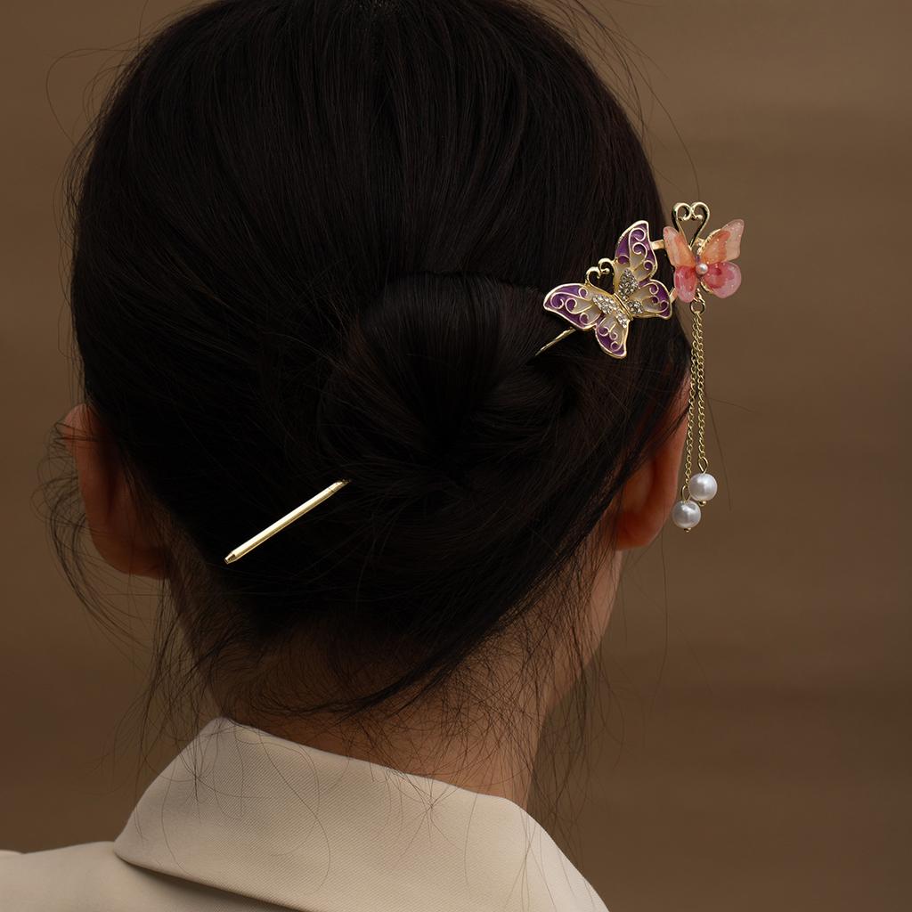 Tassel Colorful Butterfly Flowers Hairpin New Chinese Style Step Shaking Senior Super Fairy Hairpin Female Temperament Ancient Wind Hair Accessories