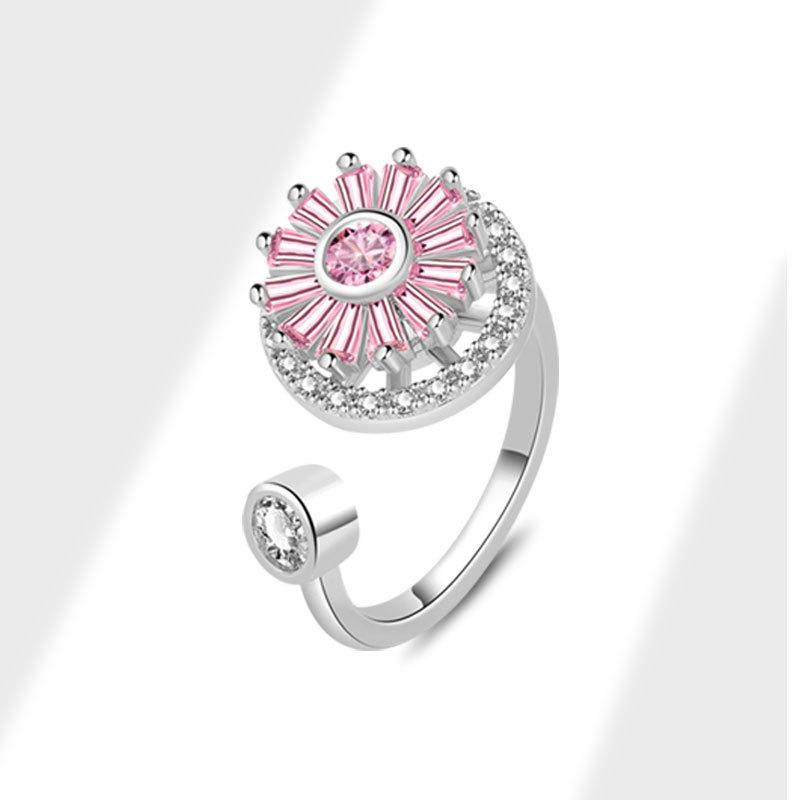 Copper Open Loop Ring With Moving Snowflake Pattern For Female Trendy Hand Accessories