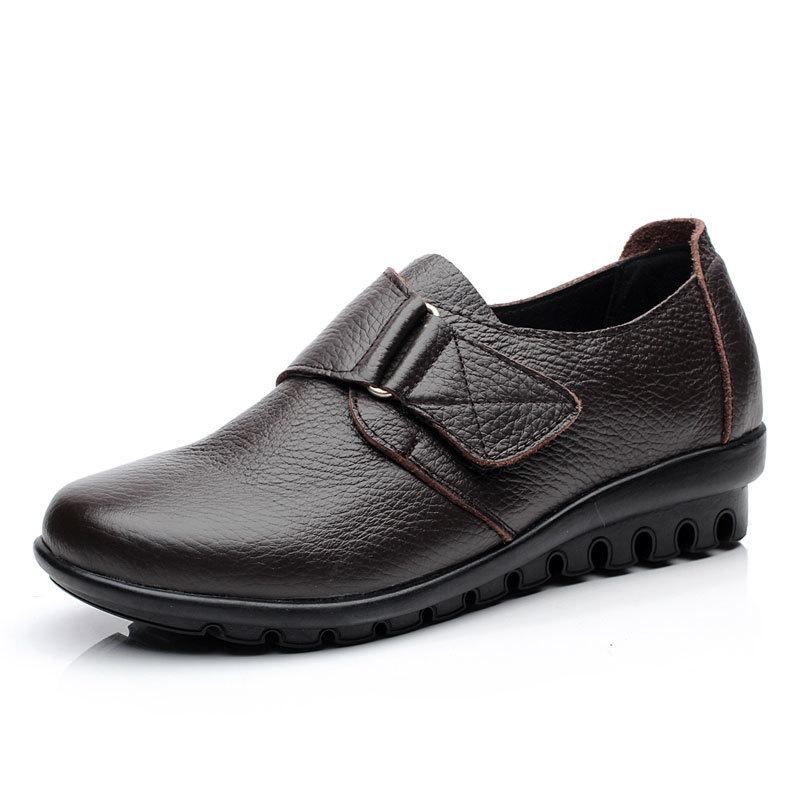Leather Large Size Leather Shoes Women's Shoes Spring and Autumn Mother Shoes Single Shoes Middle-aged and Elderly Non-slip Flat Leather Shoes W