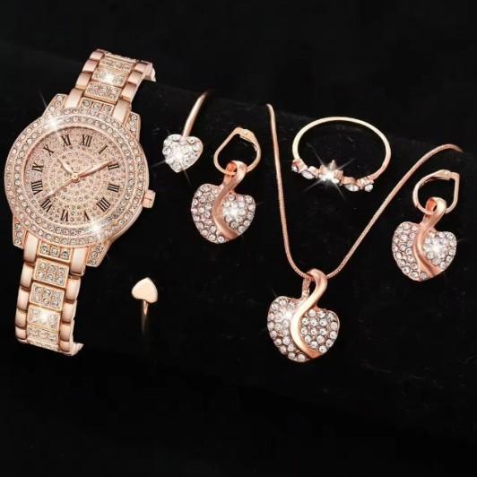 Ladies Watch Set Steel Belt Full Diamond Premium Quartz Watch Temperament Business Leisure Watch