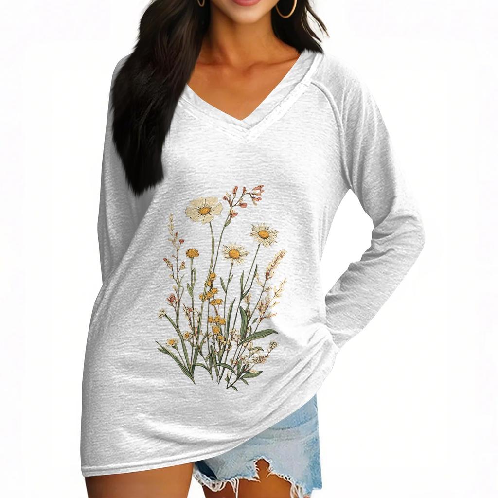 Women's Long Sleeve T-Shirt V Neck Easter Print Casual Comfort Top