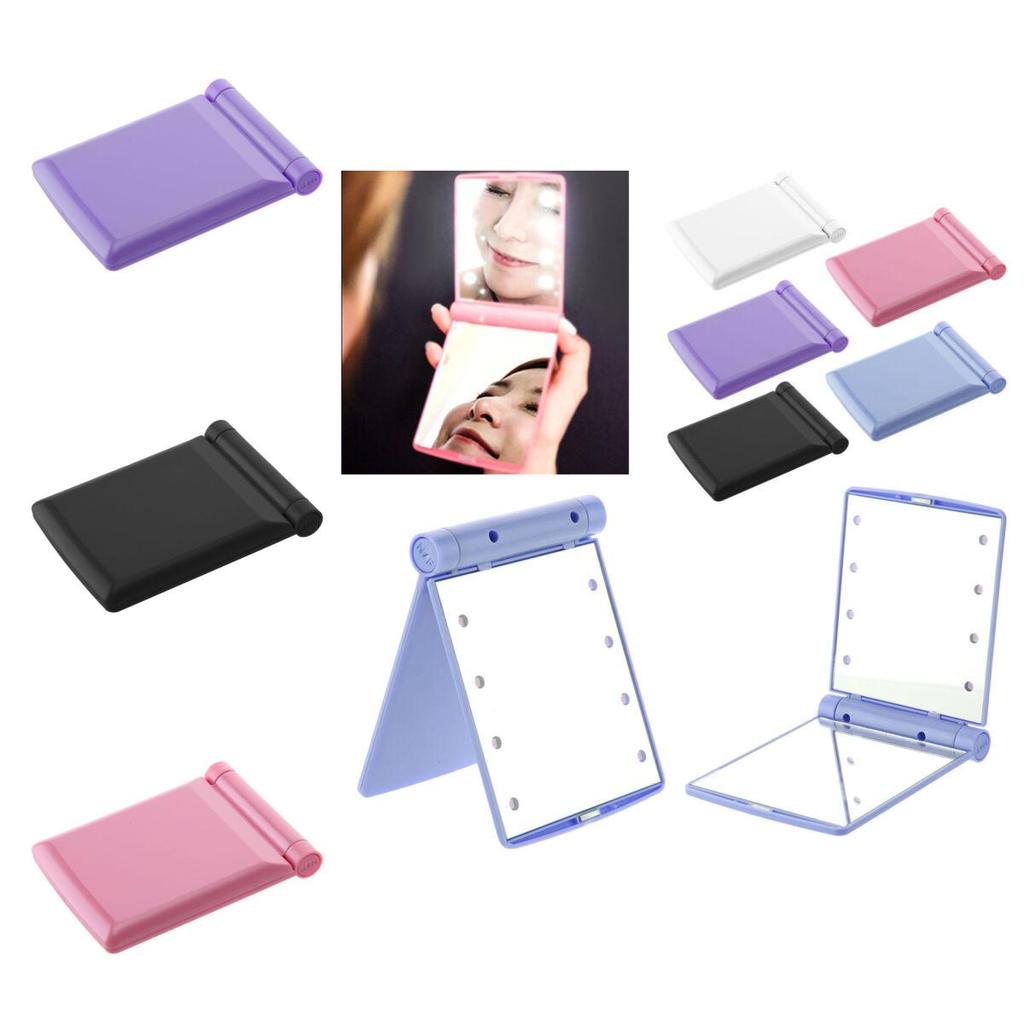 Makeup Cosmetic Folding Portable Compact Pocket Mirror With 8 Led Lights Lamps For Perfect Illumination