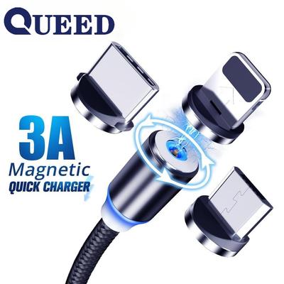 Magnetinis USB kabelis 2.4 ir mikro USB laidai greitam C tipo įkrovimui Apvalus magnetinis įkrovimo laidas 360 laipsnių