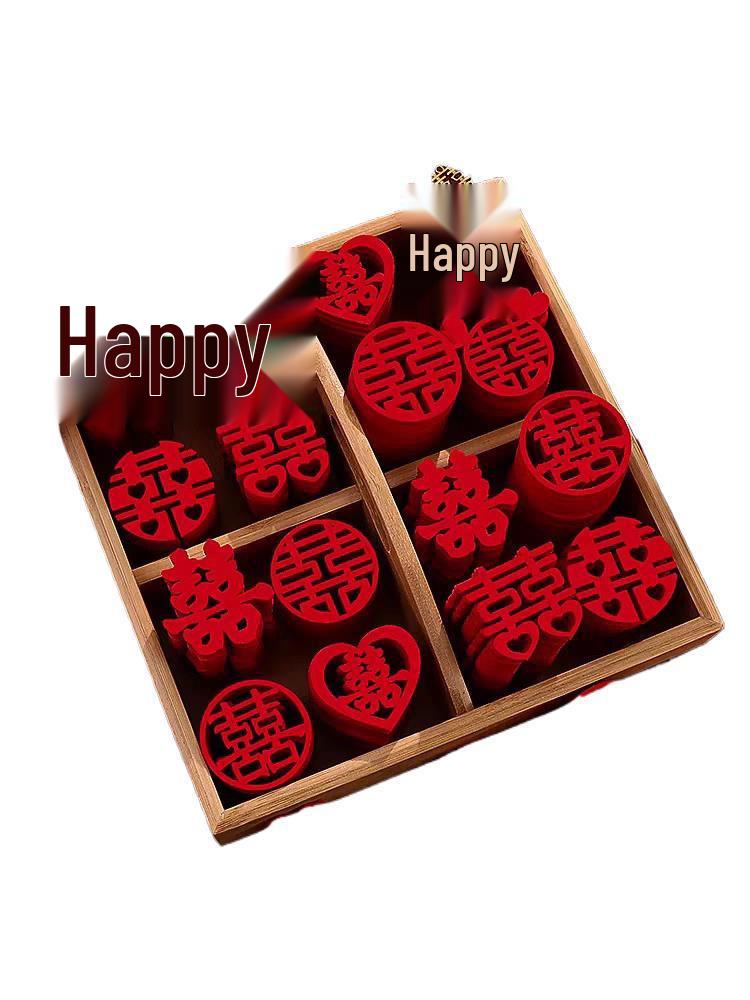 Set of Small Double Happiness Stickers for Wedding Decorations, Stairs, and Room Arrangement with Handkerchief Flowers