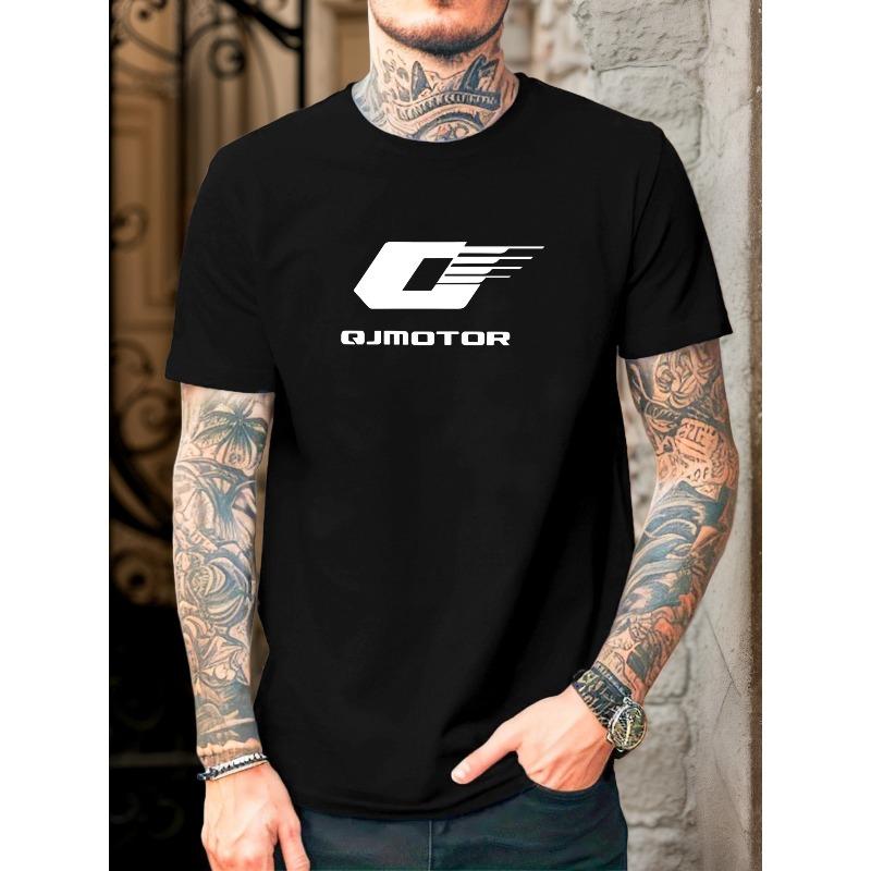 Men's QJmotor Logo Graphic Summer Casual Crew Neck Short Sleeve T-Shirt