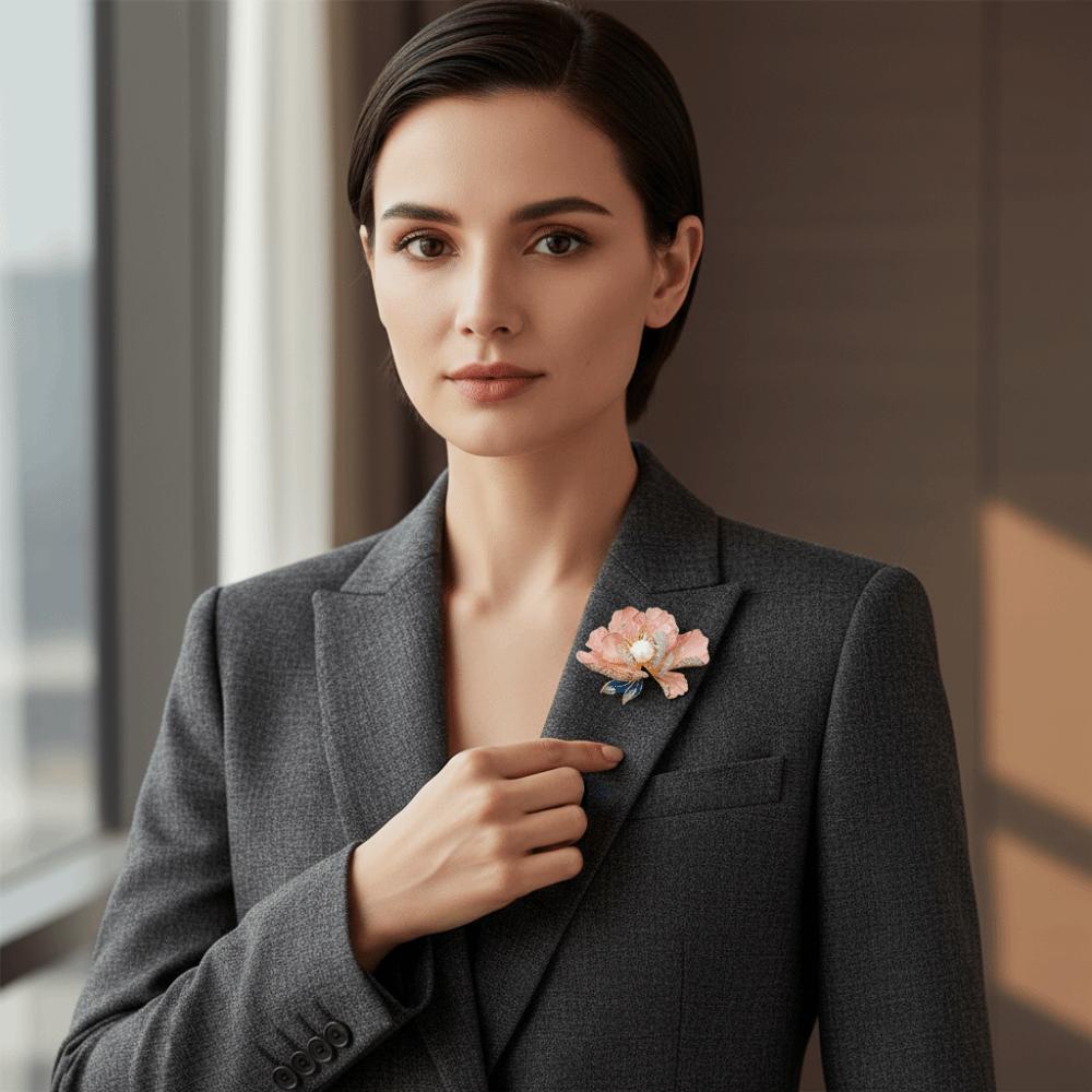 Colorful Peony Flower Brooches Vintage Metal Corsage Ornament Coat Accessories