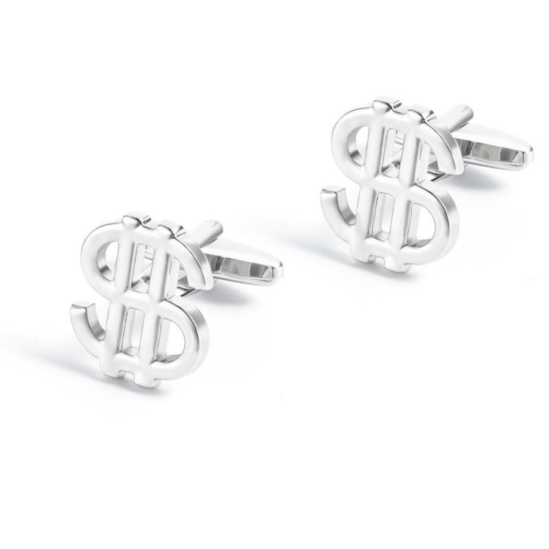 High End Electroplated Silver Dollar Sign Metal Cufflinks French Pure Natural